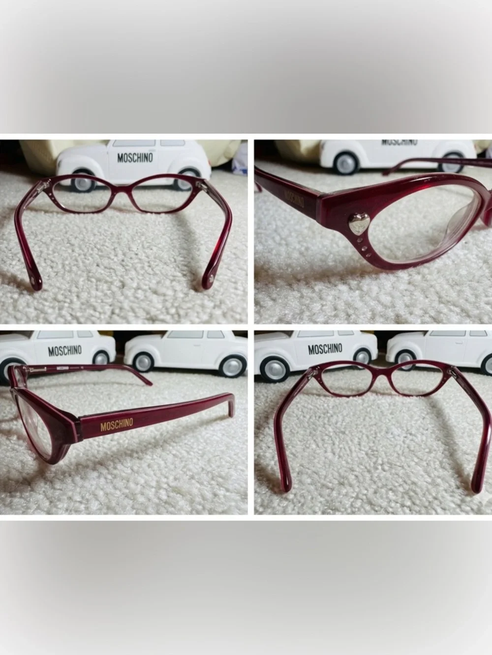 Moschino Deep Burgundy Cat-Eye Frames with Heart Accent - Picture 3 of 3
